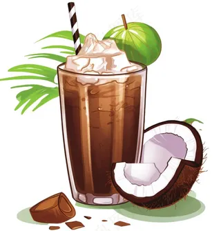 椰汁椰奶夏日清凉饮品卡通手绘插画免抠