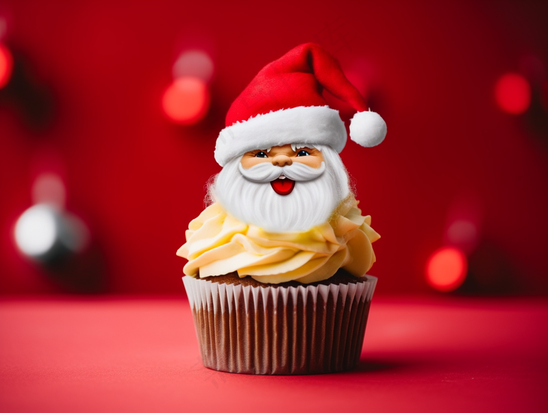 圣诞纸杯蛋糕圣诞老人节日甜点摄影图