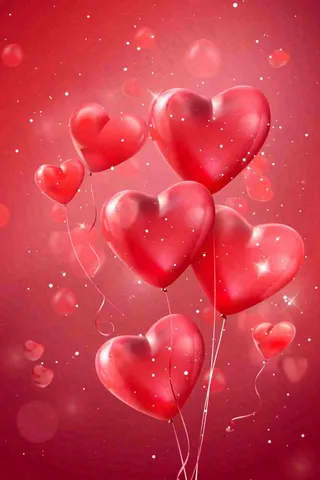 红色爱心气球红色背景浪漫七夕情人节背景