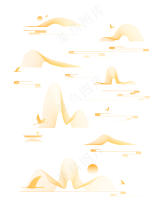 山水波浪祥云中式国风线条60免扣素材