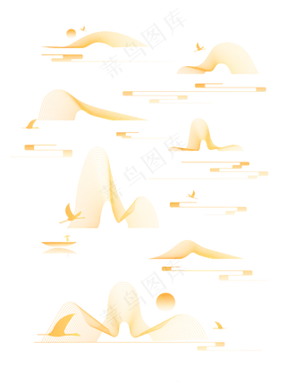 山水波浪祥云中式国风线条60免扣素材