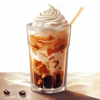 咖啡拿铁奶油顶饮料卡通插画背景