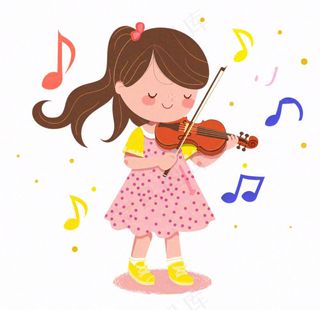拉小提琴的女孩粉色裙子乐器音乐人物卡通插画免抠