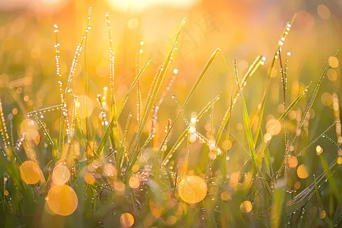 清晨绿草上的露珠春天摄影图