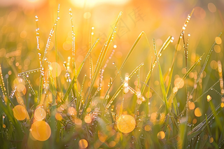 清晨绿草上的露珠春天摄影图