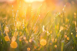 清晨绿草上的露珠春天摄影图