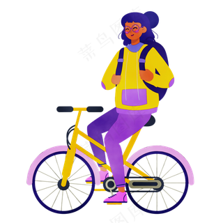 免扣背着书包骑行的卡通女孩