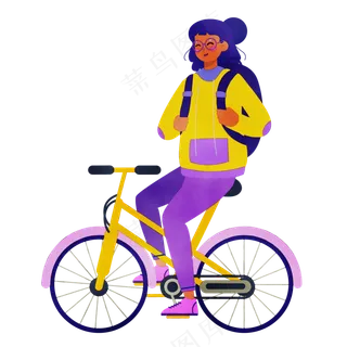 免扣背着书包骑行的卡通女孩