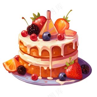 蛋糕美味甜点水果冰淇淋蛋糕生日卡通插画免抠