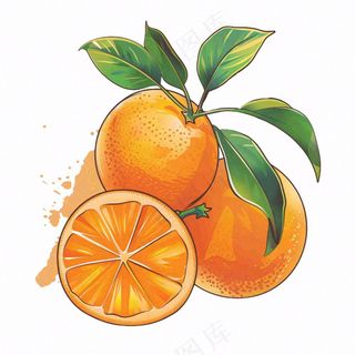 橘子橙子水果水彩画免抠