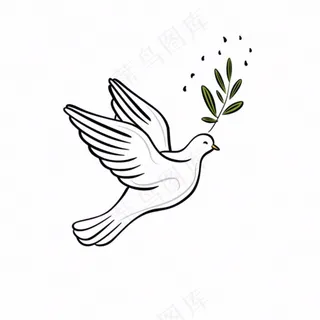 飞鸽叼树枝和平鸽线条卡通插画免抠