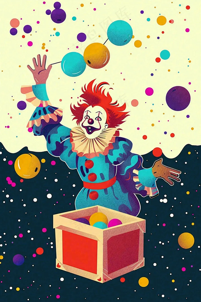 马戏团小丑游乐园游戏搞怪愚人节卡通插画背景(2688x4032)