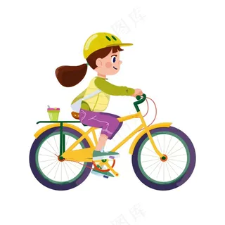 骑自行车的学生运动彩色卡通插画免抠