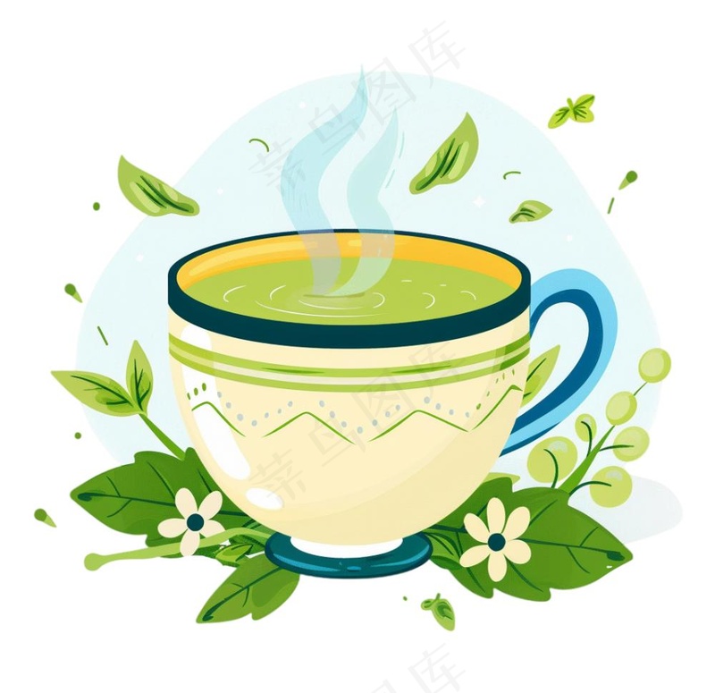 绿茶茶杯青叶清明元素卡通插画免抠(1056x1024)