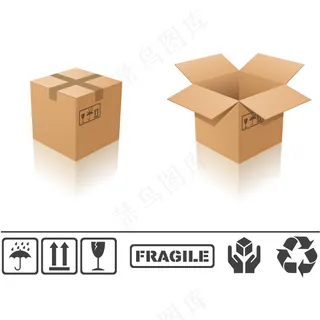 立体纸箱和纸箱标志矢量免扣AI素材