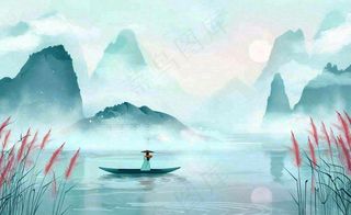 白露中国山水画古风芦苇水墨画寒露背景