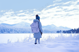 雪季背包旅行风景雪景摄影图