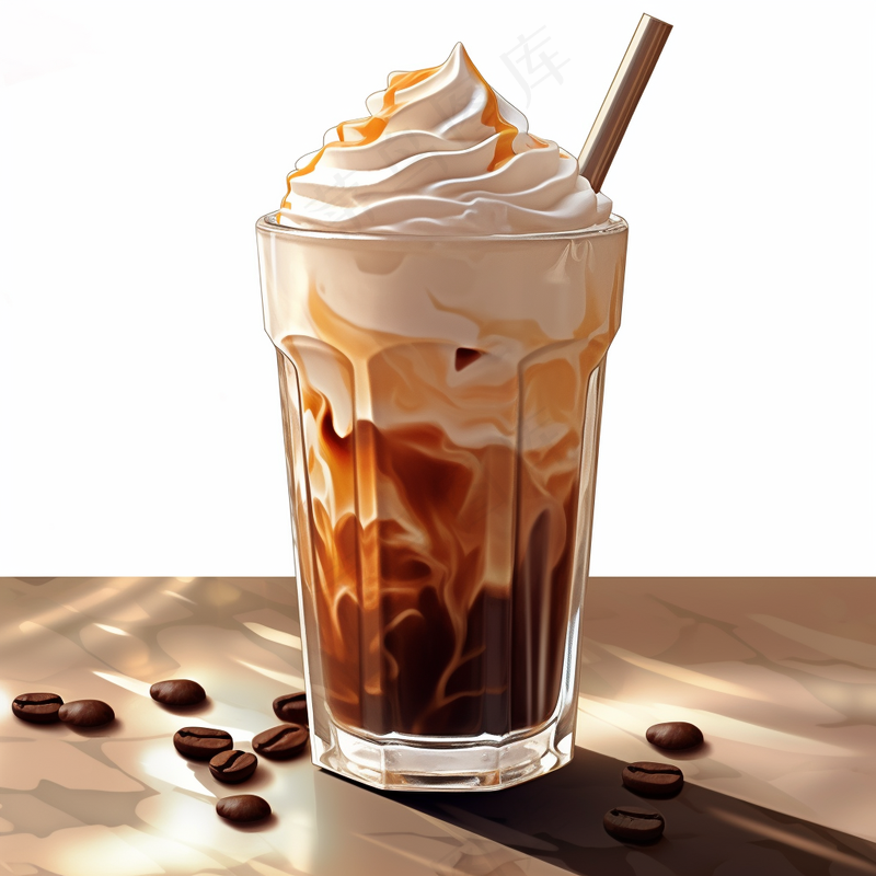 咖啡拿铁奶油顶饮料卡通插画背景
