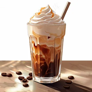咖啡拿铁奶油顶饮料卡通插画背景