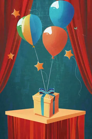 游乐园礼物礼盒气球幕帘愚人节卡通插画背景