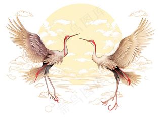 仙鹤祥云太阳云纹国潮插画免抠