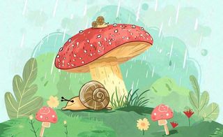春天雨水蘑菇上的蜗牛森林惊蛰谷雨插画背景