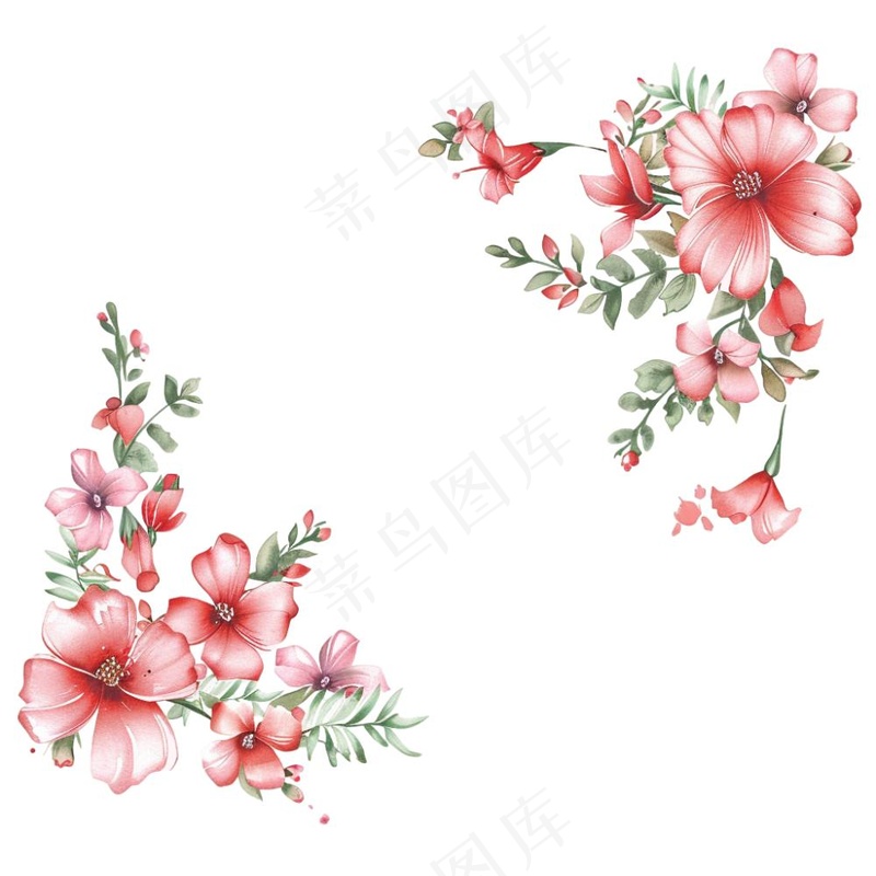 春天粉色花环水彩插画免抠(1024x1024)