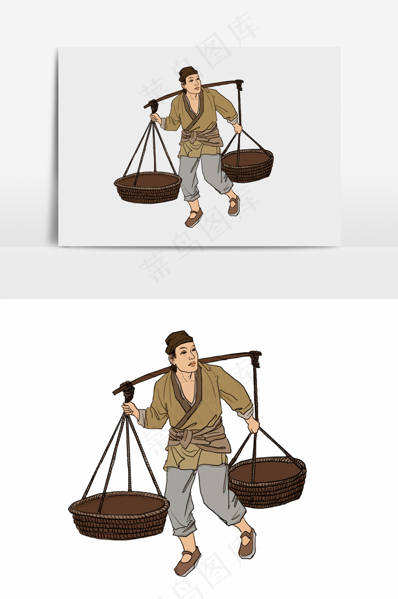 插画丨国风人物丨生意人003丨PPT插图psd模版下载