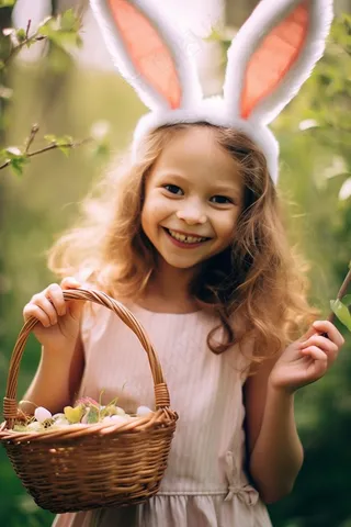 森林抱着竹篮果篮的女孩美丽少女摄影图