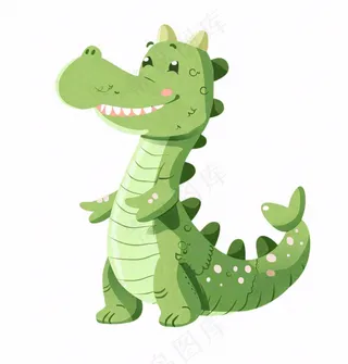 绿色鳄鱼可爱动物卡通插画免抠