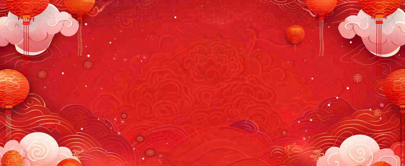 红色新年春节花卉灯笼祥云纹理背景小年除夕元宵插画背景