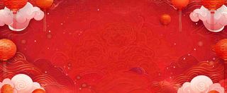 红色新年春节花卉灯笼祥云纹理背景小年除夕元宵插画背景