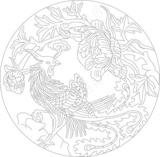 凤穿牡丹矢量图
