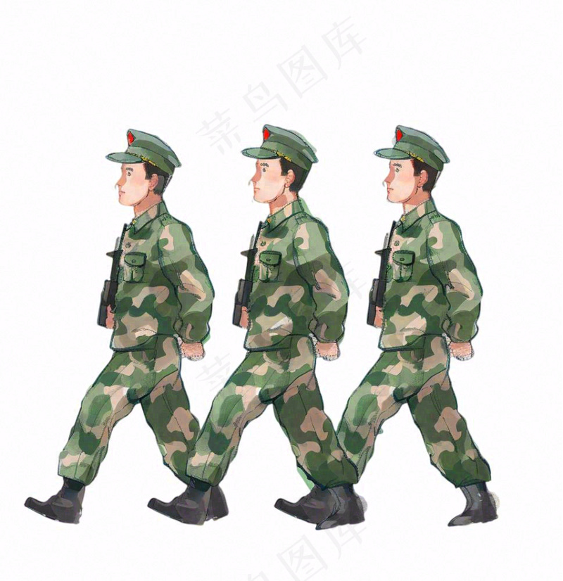 军人迷彩服士兵卡通插画免抠(1024x1056)