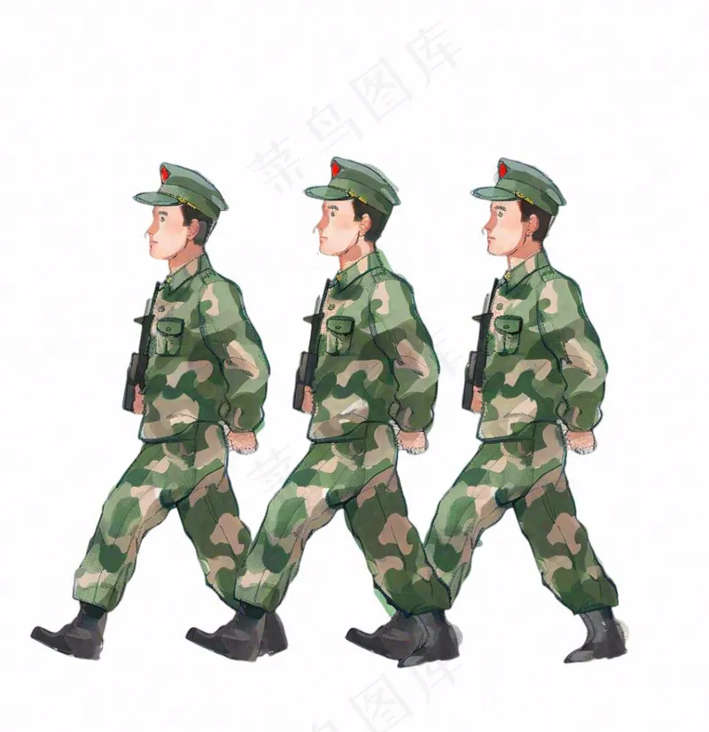 军人迷彩服士兵卡通插画免抠(1024x1056)