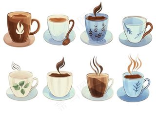 咖啡拿铁甜点下午茶水彩画手绘插画免抠