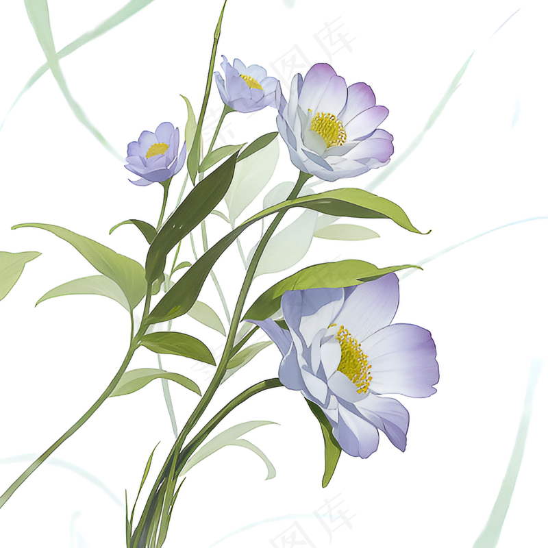白色手绘兰花植物免抠素材09