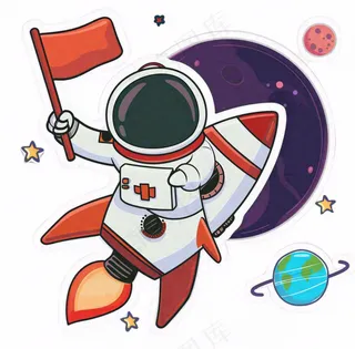 宇航员火箭太空卡通插画免抠