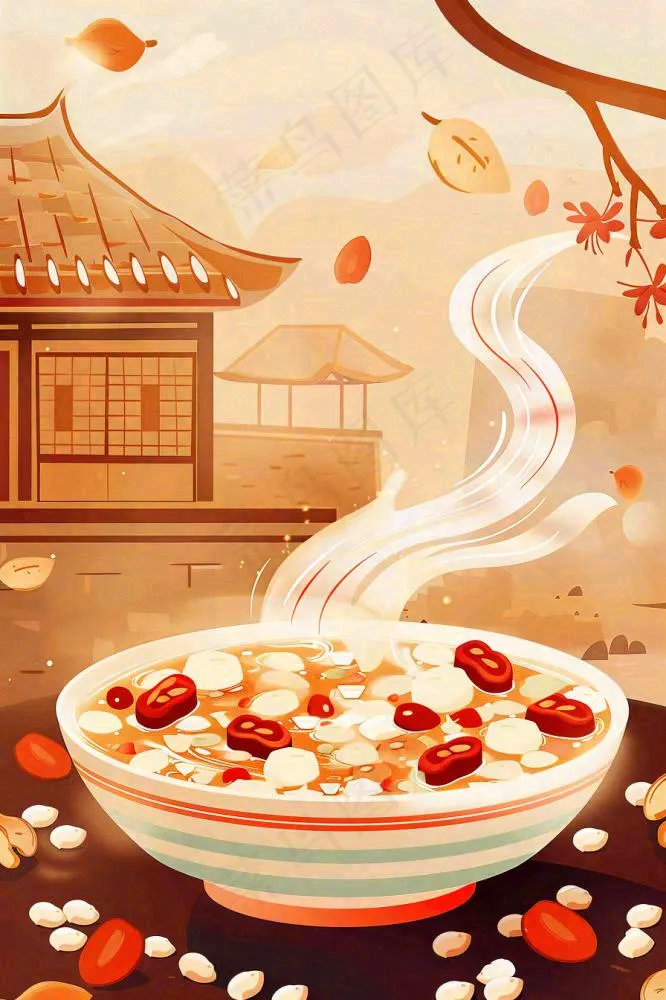 腊八粥春节习俗腊八节卡通插画背景(896x1344)
