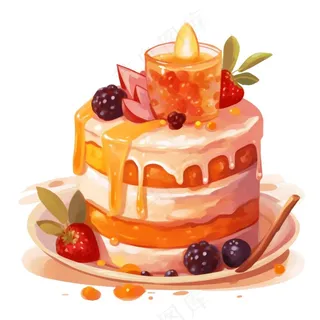 蛋糕美味甜点水果冰淇淋蛋糕生日卡通插画免抠