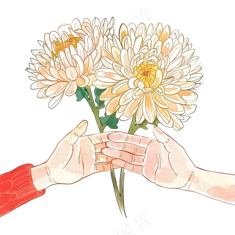 手捧菊花清明节卡通插画免抠(1024x1024)