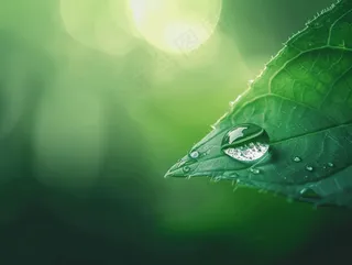 绿叶上的露珠水滴摄影图