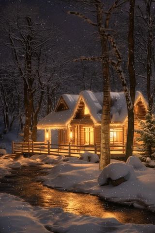 夜景雪屋意境背景