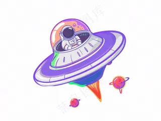 宇宙飞船航空卡通插画免抠