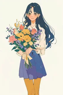 抱着花束的少女卡通插画背景