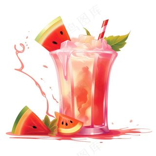 西瓜汁冰镇饮料水果茶卡通插画插图免抠