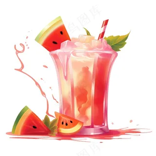 西瓜汁冰镇饮料水果茶卡通插画插图免抠