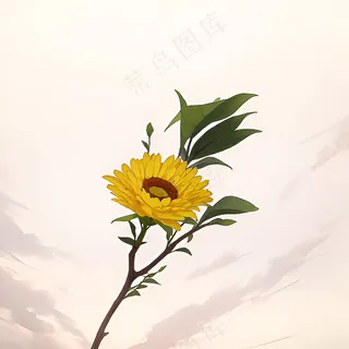 白色黄色手绘新中式风格花植物37