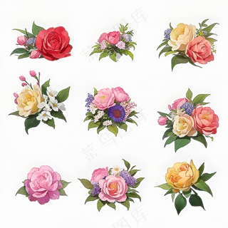 红色黄色粉色玫瑰花免抠素材155