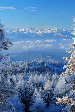 冬季森林雾凇山川摄影图